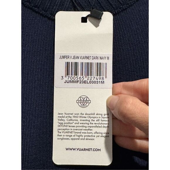 NWT VURNET 100% Wool JEAN VUARNET Dark Navy V-NECK JUMPER Crewneck Sweater M - Picture 7 of 16